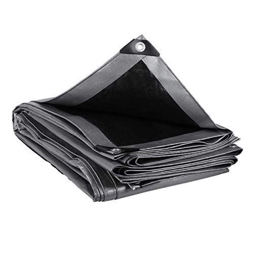 MVPower Lona Impermeable Exterior con Ojales, Protección Solar y Resistente a la Rotura para Muebles de Jardín, Camping, Madera, Piscina, Vehículos y Barcos, 280g / m² Gris-negro