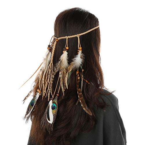 Mwoot Diadema para el Pelo de Pavo Real Pluma Venda, Indio Hippie Bohemia Banda para el Cabello Tocado De Disfraces Tribal Accesorios para el Cabello para Mujeres Niñas Mwoot Diadema para el Pelo de Pavo Real Pluma Venda, Indio Hippie Bohemia Banda para el Cabello Tocado De Disfraces Tribal Accesorios para el Cabello para Mujeres Niñas