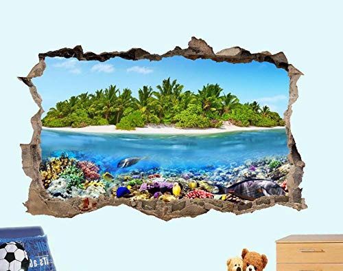 MXLYR Pegatinas de pared Etiqueta de la pared del arrecife de peces de la isla tropical 3D Art Poster Mural Decoración