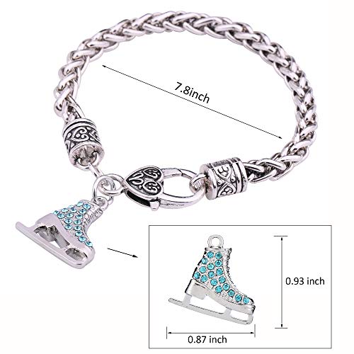 My Shape Pulsera con colgante de patín de hielo de cristal turquesa en 3D, joyería de moda para niñas