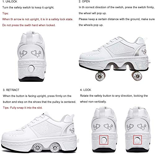 MYDFG Zapatillas De Patinaje sobre Ruedas Zapatillas De Skate Técnicas Retráctiles Zapatillas para Niños Y Niñas Zapatillas con Ruedas Zapatillas De Patinaje sobre RuedasEUR35