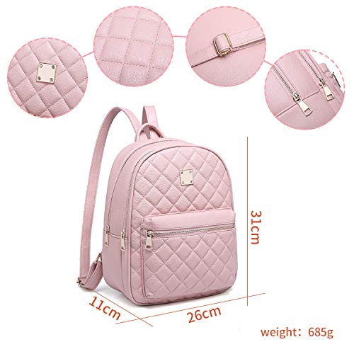 Myhozee Bolsos Mochila Mujer Casual - Impermeable Mochilas Mujer Cuero de PU Bolsa de Mano Viager Escolar para Mujeres Señoras -Rose