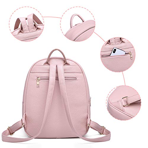 Myhozee Bolsos Mochila Mujer Casual - Impermeable Mochilas Mujer Cuero de PU Bolsa de Mano Viager Escolar para Mujeres Señoras -Rose