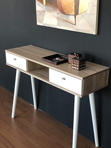 MyosHome - Recibidor Consola Roble y Blanco 100 x 32 x 75 cm con Dos cajones Temis MyosHome - Recibidor Consola Roble y Blanco 100 x 32 x 75 cm con Dos cajones Temis