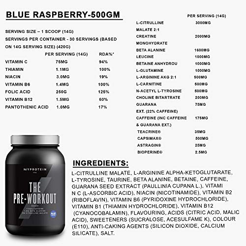 MyProtein MYPRE Fórmula Pre-Entrenamiento, Sabor Frambuesa Azul, 420 gr