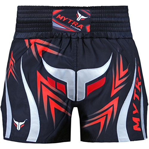 Mytra Fusion Farabi Fight Gear Pro Boxeo Pantalones Cortos para Muay Thai Boxeo, Fitness Gimnasio Ropa de Boxeo Fairtex Jiu Jitsu MMA Muay Thai y Kickboxing Equipo Trunks (Negro, Grande)