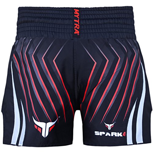 Mytra Fusion Farabi Fight Gear Pro Boxeo Pantalones Cortos para Muay Thai Boxeo, Fitness Gimnasio Ropa de Boxeo Fairtex Jiu Jitsu MMA Muay Thai y Kickboxing Equipo Trunks (Negro, Grande)