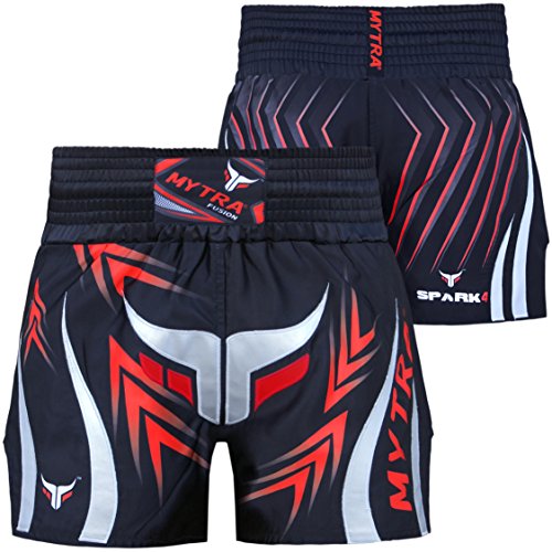 Mytra Fusion Farabi Fight Gear Pro Boxeo Pantalones Cortos para Muay Thai Boxeo, Fitness Gimnasio Ropa de Boxeo Fairtex Jiu Jitsu MMA Muay Thai y Kickboxing Equipo Trunks (Negro, Grande)