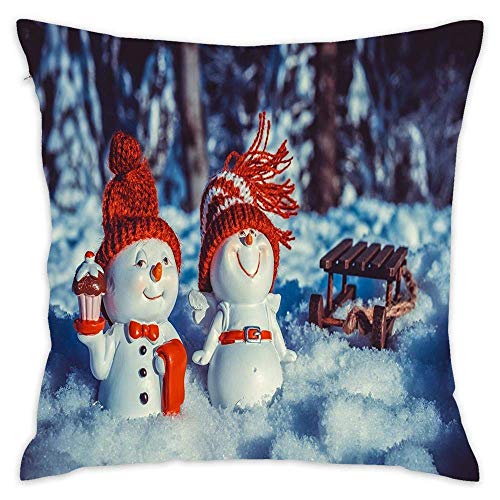 N / A Algodón Juguetes de Navidad Muñecos de Nieve Dos Sombrero de Invierno Trineo Funda de Almohada Funda de cojín Sofá casero Decorativo