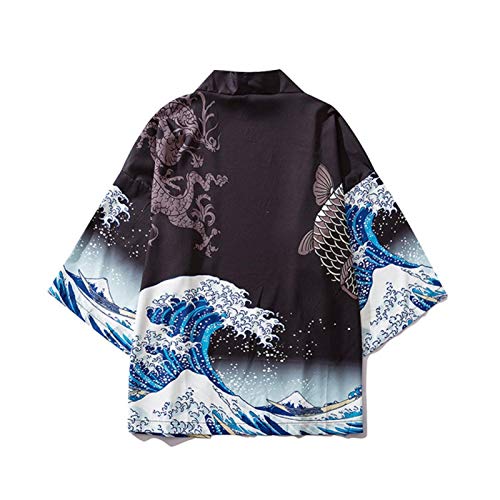 N/ A Bata, Olas, La Carpa, El Kimono, Las Parejas Masculinas Y Femeninas, Suelta Siete Puntos De Las Mangas Capa del Cabo RZTZDM (Color : Black, Size : XL)