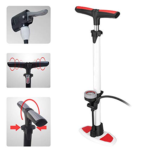 N / A Bomba de Piso para Bicicleta portátil con manómetro, aleación de Aluminio, Manguera Larga con pivote de 360 Grados, manija Antideslizante en Forma de T ensanchada de medición precisa N / A Bomba de Piso para Bicicleta portátil con manómetro, aleación de Aluminio, Manguera Larga con pivote de 360 Grados, manija Antideslizante en Forma de T ensanchada de medición precisa