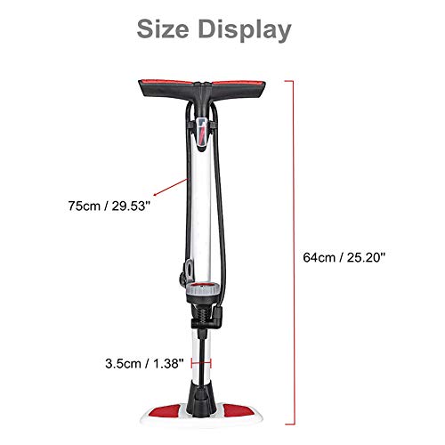 N / A Bomba de Piso para Bicicleta portátil con manómetro, aleación de Aluminio, Manguera Larga con pivote de 360 ​​Grados, manija Antideslizante en Forma de T ensanchada de medición precisa