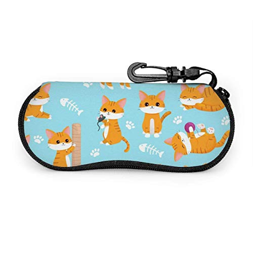 N / A Kawaii Cat Huesos De Pez De Diferentes Posturas De Pata Funda Portátil Caja Para Gafas De Sol Funda De Gafas Gafas Duro Caso Con Cremallera Con Mosquetón Para Niña Chico