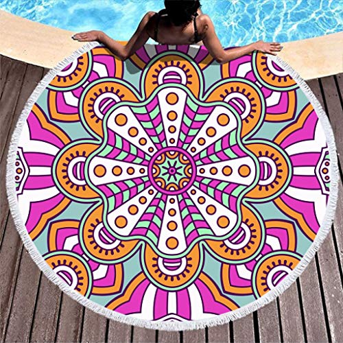 N/A Mandala - Toalla de playa redonda con borlas para yoga, meditación, gran idea de regalo, Fibra de poliéster, blanco, 150 cm