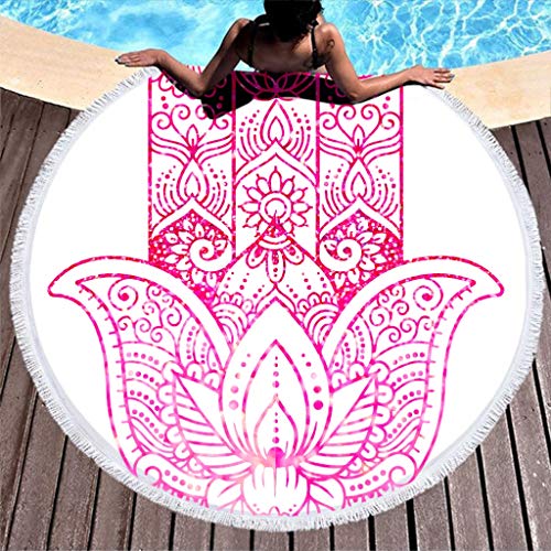 N/A Yoga Hamsa - Toalla de playa redonda de felpa, con borlas y microfibra, para viajes, para viajes a la playa y decoración interior, 150 x 150 cm, Fibra de poliéster, blanco, 150 cm N/A Yoga Hamsa - Toalla de playa redonda de felpa, con borlas y microfibra, para viajes, para viajes a la playa y decoración interior, 150 x 150 cm, Fibra de poliéster, blanco, 150 cm