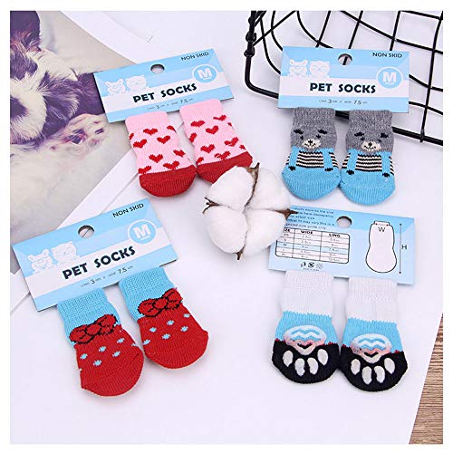 NA/4 pares de calcetines antideslizantes para perros y gatos con refuerzo de goma, protector de pata de mascota para suelos de madera dura, uso interior (S)