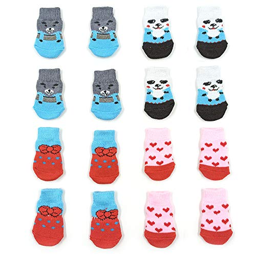 NA/4 pares de calcetines antideslizantes para perros y gatos con refuerzo de goma, protector de pata de mascota para suelos de madera dura, uso interior (S)