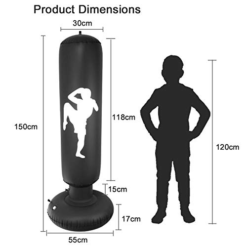 Nabance Saco de Boxeo Inflable, 150cm Saco de Boxeo Hinchable de Pie para Niños, PVC Fitness Boxeo Inflable Saco de Arena Columna Tumbler Saco de Arena para Niños y Adultos