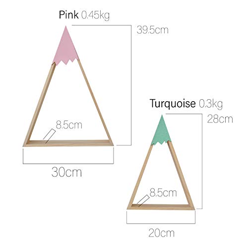 Nacnic 2 Estanterias de Pared Estilo nordico. Rosa y Turquesa. Estantes Triangulos de Madera. Estante Grande Rosa y pequeño Turquesa.