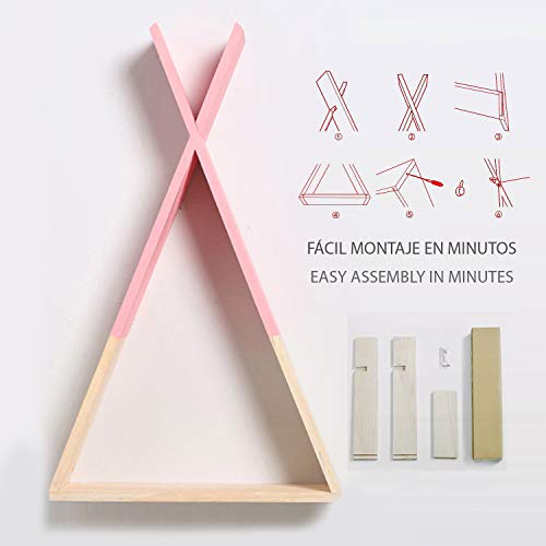 Nacnic Estanteria de Pared Estilo nordico Rosa. Estante Triangulo de Madera. Estante habitacion Infantil, Salon, Bebe. Almacenamiento estanteria Triangular de Madera. Grande