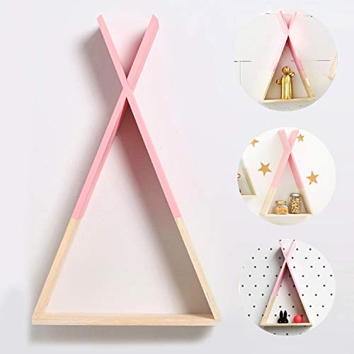 Nacnic Estanteria de Pared Estilo nordico Rosa. Estante Triangulo de Madera. Estante habitacion Infantil, Salon, Bebe. Almacenamiento estanteria Triangular de Madera. Grande