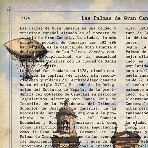 Nacnic Lámina Ciudad de Las Palmas DE Gran Canaria. Ilustración, fotografía y Collage con la Historia DE Las Palmas DE Gran Canaria. Poster tamaño A4 Impreso en Papel