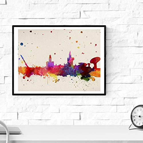 Nacnic Lámina Ciudad de Sevilla. Skyline Estilo Acuarela y explosión de Color. Poster tamaño A3 Impreso en Papel 250 Gramos y tintas Decoración del hogar. Diseño al Mejor Precio.