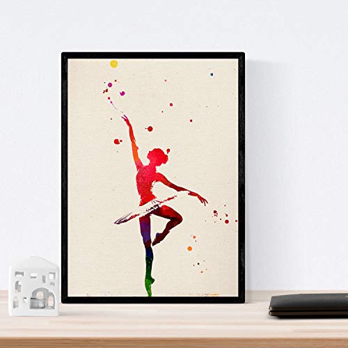 Nacnic Lámina para enmarcar Bailarina DE Ballet Estilo Acuarela. Poster con imágenes de Danza Impresas a Estilo Acuarela. Lámina Ballet. Decoración de hogar. Láminas para enmarcar. Papel 250 Gramos