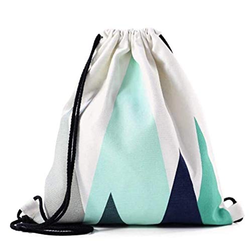 Nacnic Mochila de Asas con diseño (Ambos Lados). Hecha con Tejido Resistente de algodón. Bandolera con Cuerdas. Modelo geometrico Azul Turquesa para Gimnasio, Libros, guarderia, Viajes.