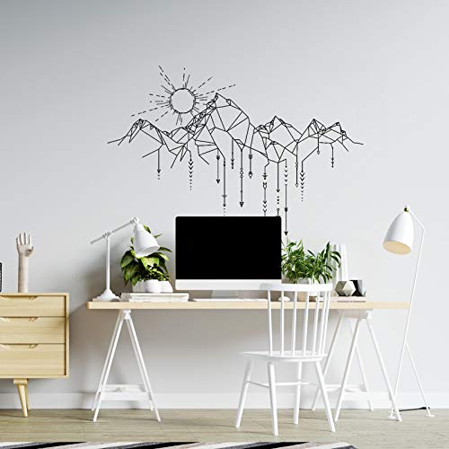 Nacnic Pegatina de Pared Estilo NÓRDICO. Vinilo Decorativo de MONTAÑAS. Lámina Adhesiva GEOMÉTRICA con Detalles de Flechas Y Sol. Decoración Minimalista para Hogar, Oficina, Tienda.