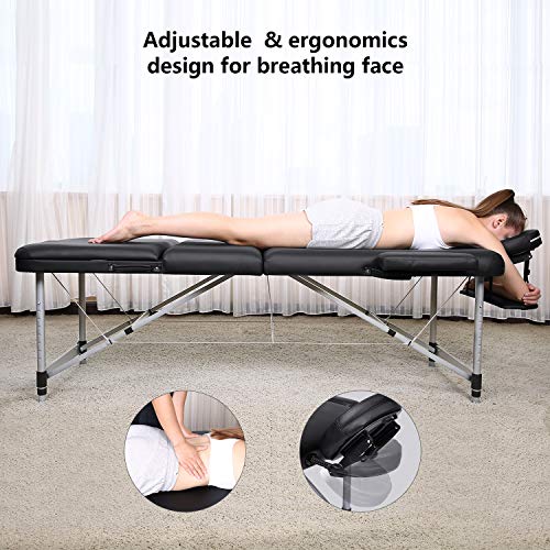 Naipo Mesa de Masaje Plegable anchos 70cm de 3 Secciones Camilla Portátil y Profesional con Patas de Aluminio Respaldo Regulable Bolsa de Transporte Negro Naipo Mesa de Masaje Plegable anchos 70cm de 3 Secciones Camilla Portátil y Profesional con Patas de Aluminio Respaldo Regulable Bolsa de Transporte Negro