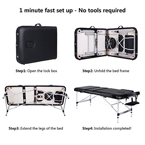 Naipo Mesa de Masaje Plegable anchos 70cm de 3 Secciones Camilla Portátil y Profesional con Patas de Aluminio Respaldo Regulable Bolsa de Transporte Negro Naipo Mesa de Masaje Plegable anchos 70cm de 3 Secciones Camilla Portátil y Profesional con Patas de Aluminio Respaldo Regulable Bolsa de Transporte Negro