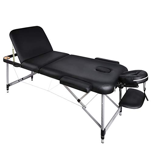 Naipo Mesa de Masaje Plegable anchos 70cm de 3 Secciones Camilla Portátil y Profesional con Patas de Aluminio Respaldo Regulable Bolsa de Transporte Negro Naipo Mesa de Masaje Plegable anchos 70cm de 3 Secciones Camilla Portátil y Profesional con Patas de Aluminio Respaldo Regulable Bolsa de Transporte Negro