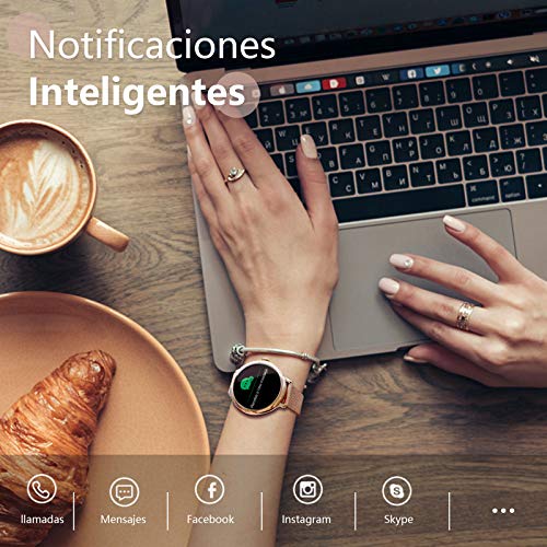 NAIXUES Smartwatch Mujer, Reloj Inteligente Impermeable IP68, Pulsera de Actividad Inteligente con Monitor de Sueño Pulsómetro Podómetro Contador de Caloría para Android iOS (Oro)
