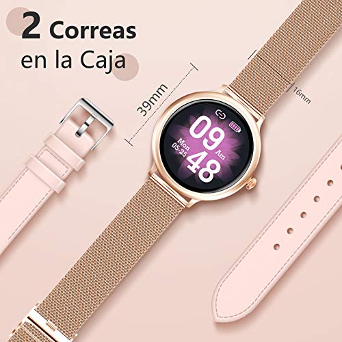 NAIXUES Smartwatch Mujer, Reloj Inteligente Impermeable IP68, Pulsera de Actividad Inteligente con Monitor de Sueño Pulsómetro Podómetro Contador de Caloría para Android iOS (Oro)