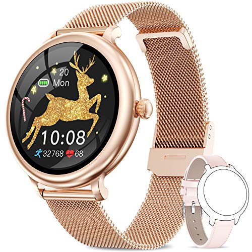 NAIXUES Smartwatch Mujer, Reloj Inteligente Impermeable IP68, Pulsera de Actividad Inteligente con Monitor de Sueño Pulsómetro Podómetro Contador de Caloría para Android iOS (Oro)