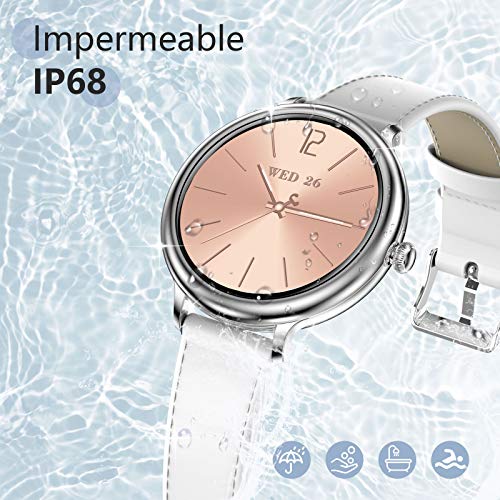 NAIXUES Smartwatch Mujer, Reloj Inteligente Impermeable IP68, Pulsera de Actividad Inteligente con Monitor de Sueño Pulsómetro Podómetro Contador de Caloría para Android iOS (Plata)