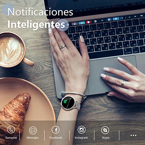 NAIXUES Smartwatch Mujer, Reloj Inteligente Impermeable IP68, Pulsera de Actividad Inteligente con Monitor de Sueño Pulsómetro Podómetro Contador de Caloría para Android iOS (Plata)