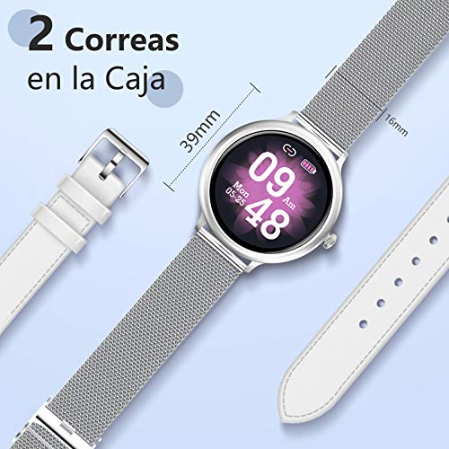 NAIXUES Smartwatch Mujer, Reloj Inteligente Impermeable IP68, Pulsera de Actividad Inteligente con Monitor de Sueño Pulsómetro Podómetro Contador de Caloría para Android iOS (Plata)