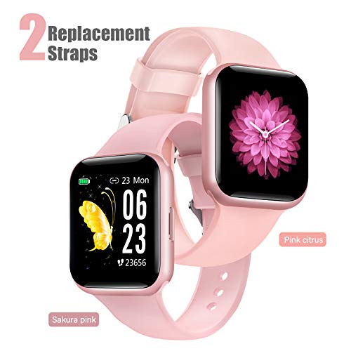 NAIXUES Smartwatch, Reloj Inteligente Impermeable IP68 para Mujer, Reloj Deportivo con Monitor de Sueño Pulsómetro Podómetro Notifica Whatsapp, Pulsera Actividad Inteligente para Android iOS (Rosa)