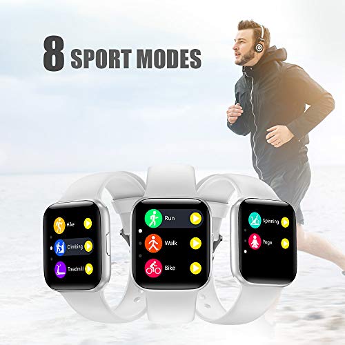 NAIXUES Smartwatch, Reloj Inteligente IP68 para Mujer Hombre, Reloj Deportivo con Monitor de Sueño Pulsómetro Podómetro Notifica Whatsapp, Pulsera Actividad Inteligente para Android iOS (Blanco)