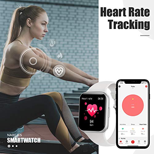 NAIXUES Smartwatch, Reloj Inteligente IP68 para Mujer Hombre, Reloj Deportivo con Monitor de Sueño Pulsómetro Podómetro Notifica Whatsapp, Pulsera Actividad Inteligente para Android iOS (Blanco)