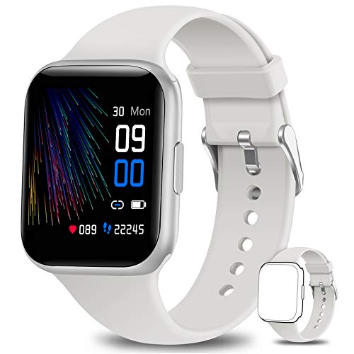 NAIXUES Smartwatch, Reloj Inteligente IP68 para Mujer Hombre, Reloj Deportivo con Monitor de Sueño Pulsómetro Podómetro Notifica Whatsapp, Pulsera Actividad Inteligente para Android iOS (Blanco)