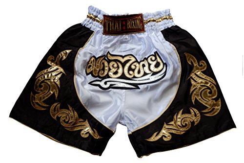 Nakarad Pantalones Cortos de Muay Thai para niños (2-10Años) Nuevos Modelos (XS(5-6Años), Blanco)