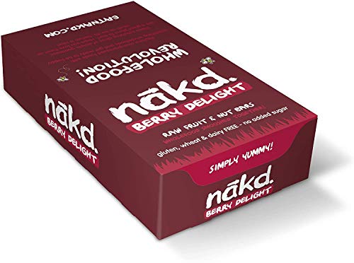 Nakd Berry Delight - Barritas de Fruta y Frutos Secos con Frambuesas - Sin Azúcar Añadido - Sin Gluten - Sin Lactosa - Vegano - Pack 18 Barritas x 35 g