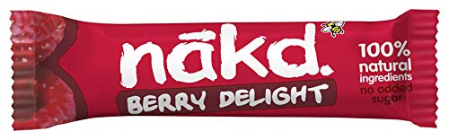 Nakd Berry Delight - Barritas de Fruta y Frutos Secos con Frambuesas - Sin Azúcar Añadido - Sin Gluten - Sin Lactosa - Vegano - Pack 18 Barritas x 35 g