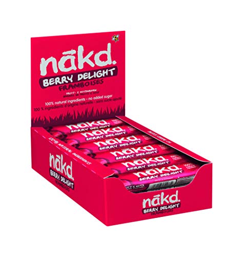 Nakd Berry Delight - Barritas de Fruta y Frutos Secos con Frambuesas - Sin Azúcar Añadido - Sin Gluten - Sin Lactosa - Vegano - Pack 18 Barritas x 35 g