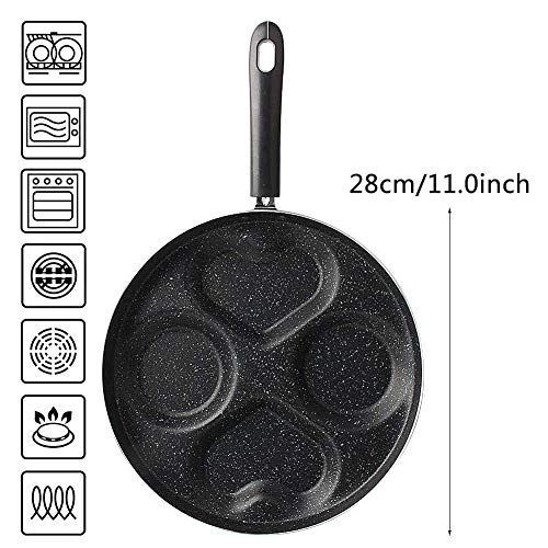 NALCY Sartén Para Tortillas, Sartén Para Tortitas con 4 Agujeros de 24 CM, Sartén Antiadherente, Molde Para Tortitas Para El Desayuno (Negro)