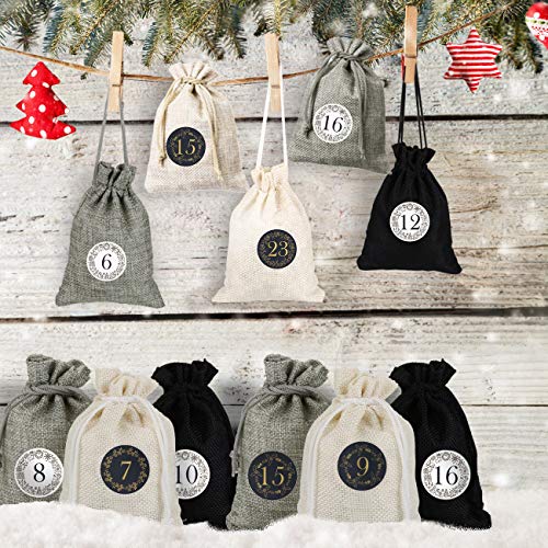Naler 24 Bolsas de Yute de Lino Sacos de Regalo para Joyas Caramelo Dulces con Pegatinas Números (10x14cm, Beige, Gris, Negro) Naler 24 Bolsas de Yute de Lino Sacos de Regalo para Joyas Caramelo Dulces con Pegatinas Números (10x14cm, Beige, Gris, Negro)