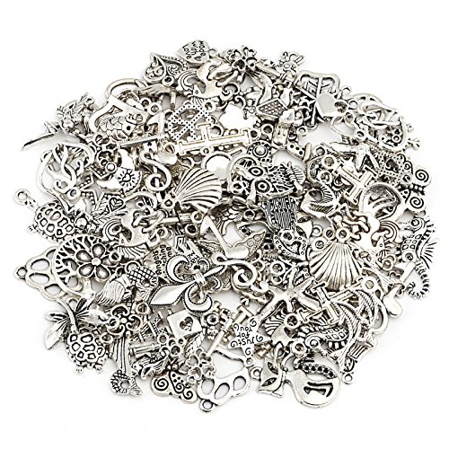 Naler - Abalorios de plata de diferentes estilos retro, 120 piezas, para crear joyas, llaveros, pulseras, collares, pendientes, Joyería con accesorios de decoración artesanal